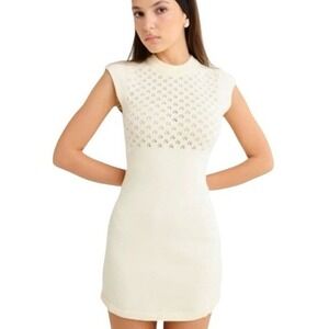 NWT Rumored Birkin Mini Dress L Ivory Sleeveless Crew Neck Knit Sweater Dress